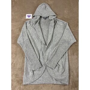 Neiman‎ Marcus Cashmere Open Front Hooded Cardigan Womens Small Gray EUC DM